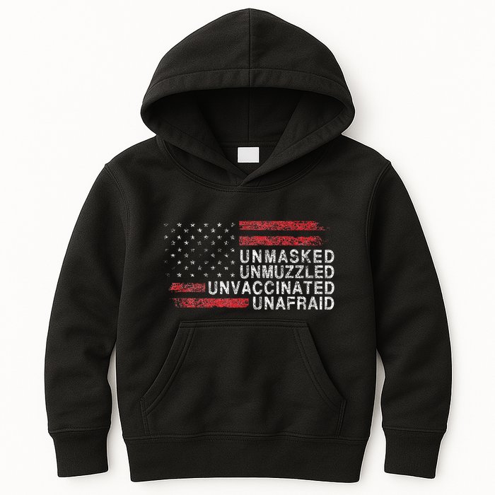 Us Flag Unmasked Unmuzzled Unvaccinated Unafraid Kids Hoodie