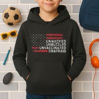 Us Flag Unmasked Unmuzzled Unvaccinated Unafraid Kids Hoodie