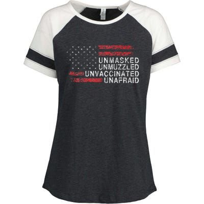 Us Flag Unmasked Unmuzzled Unvaccinated Unafraid Enza Ladies Jersey Colorblock Tee