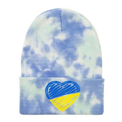 Ukraine Flag Ukrainian Heart I Stand With Ukraine Heart Gift Tie Dye 12in Knit Beanie