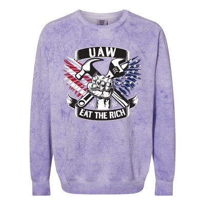 Us Flag Vintage Uaw Eat The Rich Uaw Strong Uaw Proud Union Colorblast Crewneck Sweatshirt