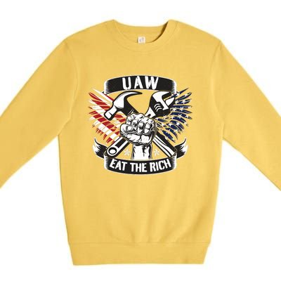 Us Flag Vintage Uaw Eat The Rich Uaw Strong Uaw Proud Union Premium Crewneck Sweatshirt