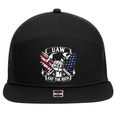 Us Flag Vintage Uaw Eat The Rich Uaw Strong Uaw Proud Union 7 Panel Mesh Trucker Snapback Hat