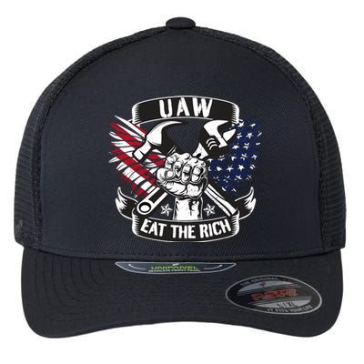 Us Flag Vintage Uaw Eat The Rich Uaw Strong Uaw Proud Union Flexfit Unipanel Trucker Cap