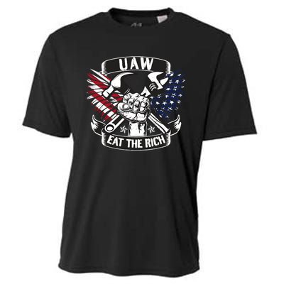 Us Flag Vintage Uaw Eat The Rich Uaw Strong Uaw Proud Union Cooling Performance Crew T-Shirt