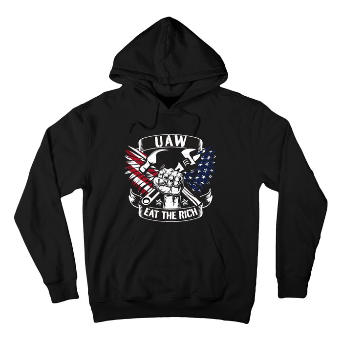 Us Flag Vintage Uaw Eat The Rich Uaw Strong Uaw Proud Union Hoodie