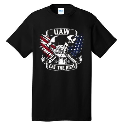 Us Flag Vintage Uaw Eat The Rich Uaw Strong Uaw Proud Union Tall T-Shirt