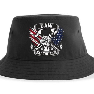 Us Flag Vintage Uaw Eat The Rich Uaw Strong Uaw Proud Union Sustainable Bucket Hat