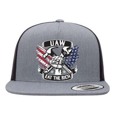 Us Flag Vintage Uaw Eat The Rich Uaw Strong Uaw Proud Union Flat Bill Trucker Hat