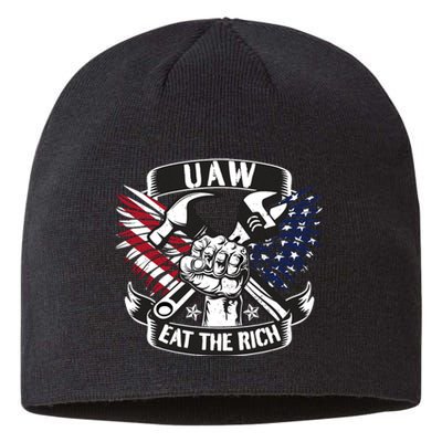 Us Flag Vintage Uaw Eat The Rich Uaw Strong Uaw Proud Union Sustainable Beanie