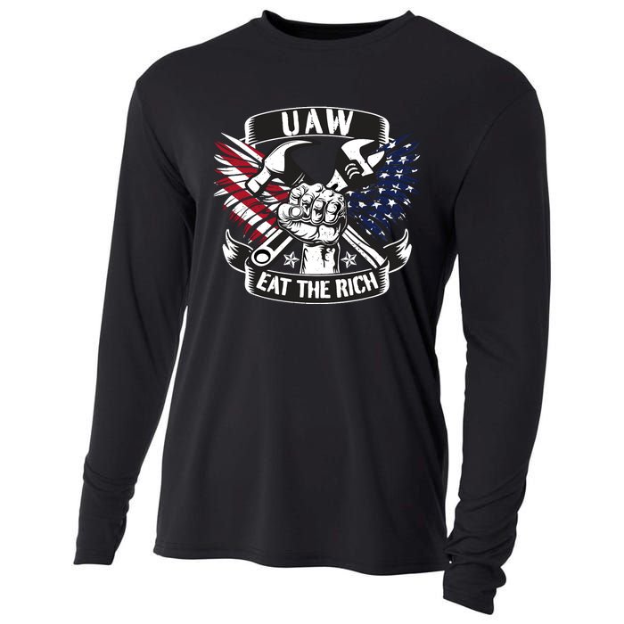 Us Flag Vintage Uaw Eat The Rich Uaw Strong Uaw Proud Union Cooling Performance Long Sleeve Crew