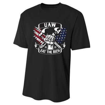 Us Flag Vintage Uaw Eat The Rich Uaw Strong Uaw Proud Union Performance Sprint T-Shirt