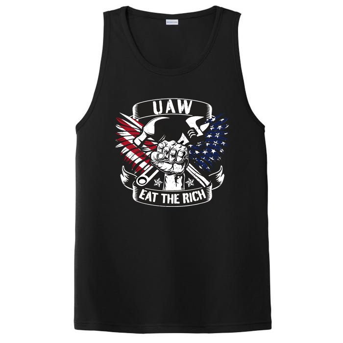 Us Flag Vintage Uaw Eat The Rich Uaw Strong Uaw Proud Union PosiCharge Competitor Tank