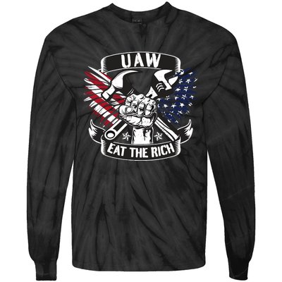 Us Flag Vintage Uaw Eat The Rich Uaw Strong Uaw Proud Union Tie-Dye Long Sleeve Shirt