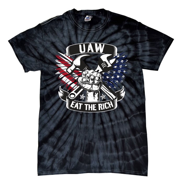 Us Flag Vintage Uaw Eat The Rich Uaw Strong Uaw Proud Union Tie-Dye T-Shirt