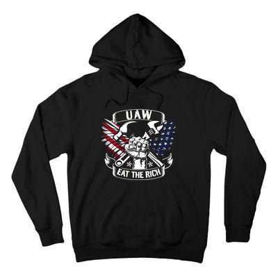 Us Flag Vintage Uaw Eat The Rich Uaw Strong Uaw Proud Union Tall Hoodie