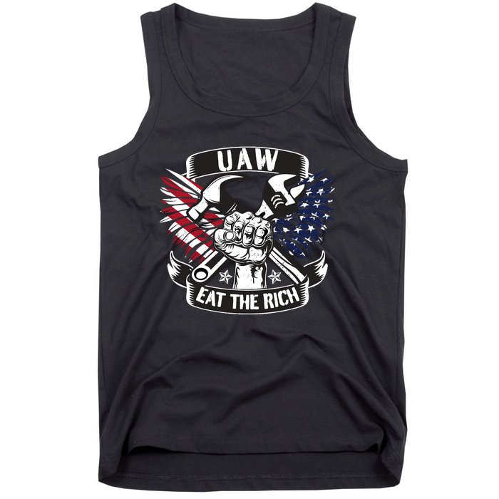 Us Flag Vintage Uaw Eat The Rich Uaw Strong Uaw Proud Union Tank Top