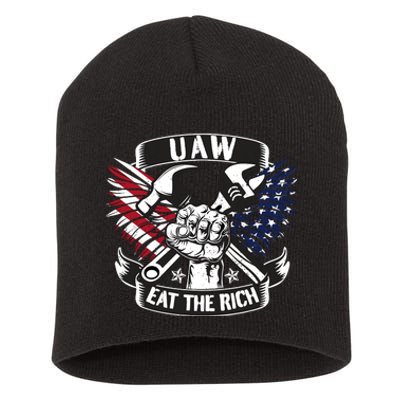 Us Flag Vintage Uaw Eat The Rich Uaw Strong Uaw Proud Union Short Acrylic Beanie