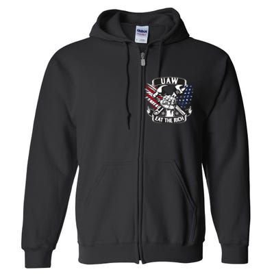 Us Flag Vintage Uaw Eat The Rich Uaw Strong Uaw Proud Union Full Zip Hoodie