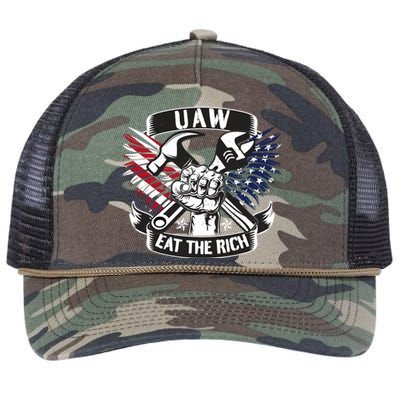 Us Flag Vintage Uaw Eat The Rich Uaw Strong Uaw Proud Union Retro Rope Trucker Hat Cap