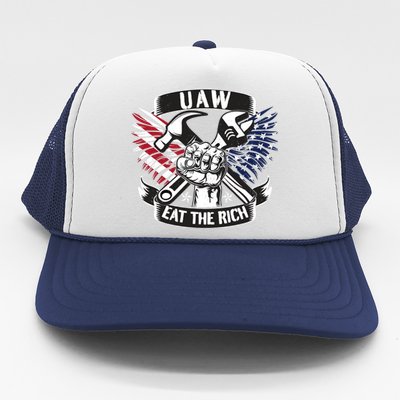 Us Flag Vintage Uaw Eat The Rich Uaw Strong Uaw Proud Union Trucker Hat