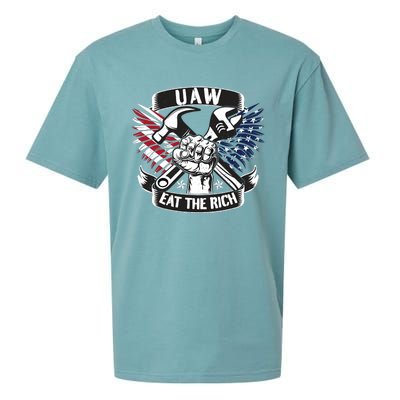 Us Flag Vintage Uaw Eat The Rich Uaw Strong Uaw Proud Union Sueded Cloud Jersey T-Shirt