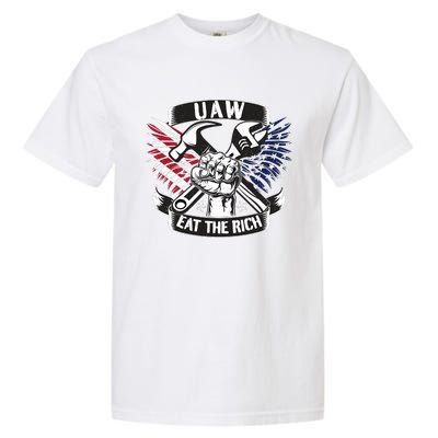 Us Flag Vintage Uaw Eat The Rich Uaw Strong Uaw Proud Union Garment-Dyed Heavyweight T-Shirt