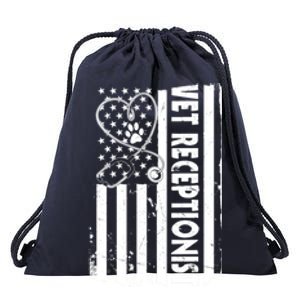 Usa Flag Vet Receptionist American Animal Health Funny Gift Drawstring Bag