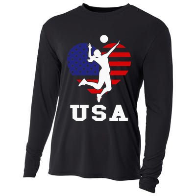 Usa Flag Volleyball Support Usa Team Volleyball Cooling Performance Long Sleeve Crew
