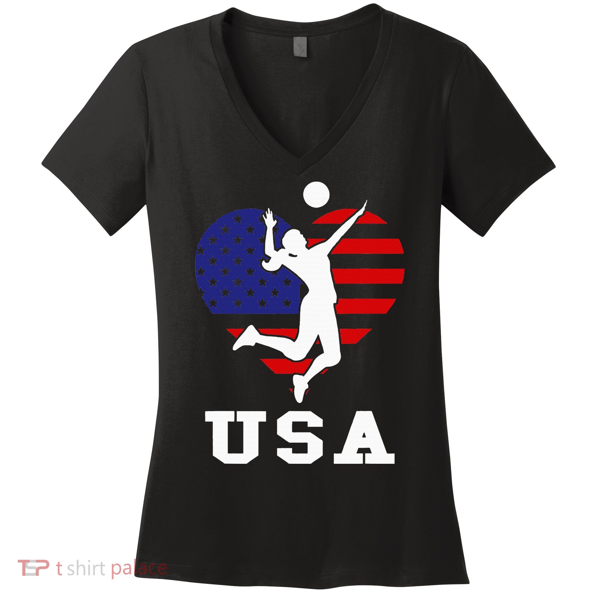 Usa Flag Volleyball Support Usa Team Volleyball Women's V-Neck T-Shirt
