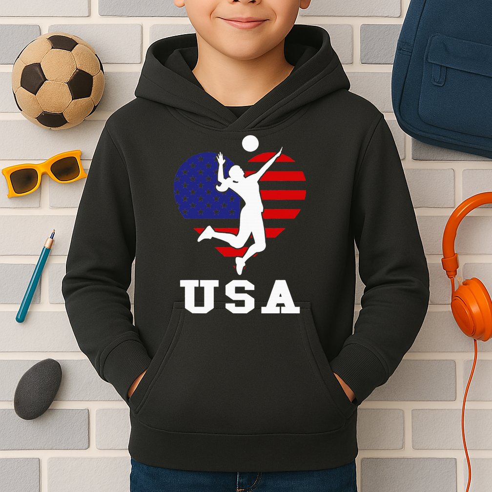 Usa Flag Volleyball Support Usa Team Volleyball Kids Hoodie