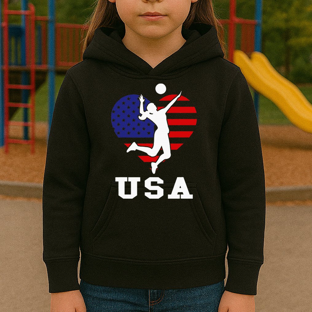 Usa Flag Volleyball Support Usa Team Volleyball Kids Hoodie