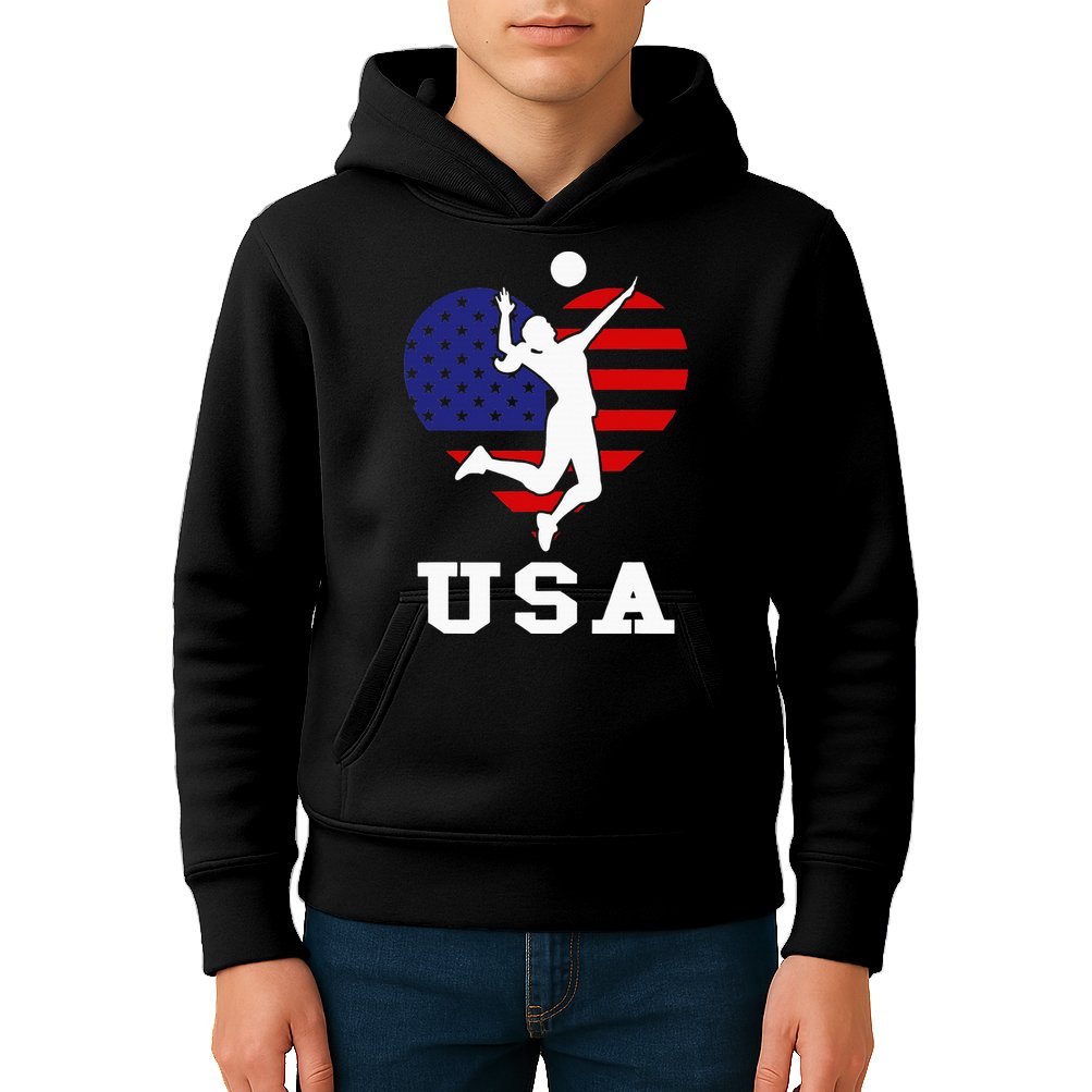 Usa Flag Volleyball Support Usa Team Volleyball Kids Hoodie