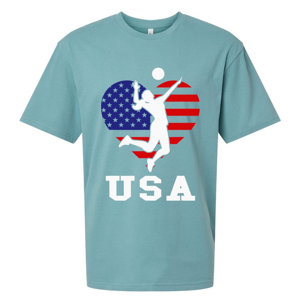 Usa Flag Volleyball Support Usa Team Volleyball Sueded Cloud Jersey T-Shirt
