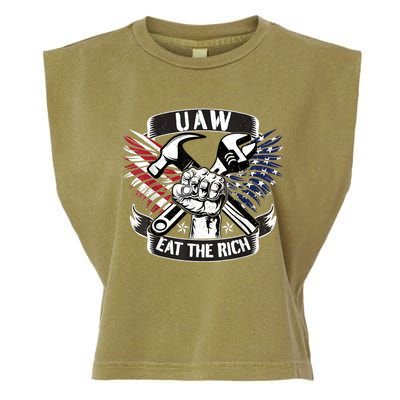 Us Flag Vintage Uaw Eat The Rich Uaw Strong Uaw Proud Union Garment-Dyed Women's Muscle Tee