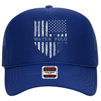 Usa Flag Vintage Water Polo Lovers Gift Design Present Gift High Crown Mesh Back Trucker Hat