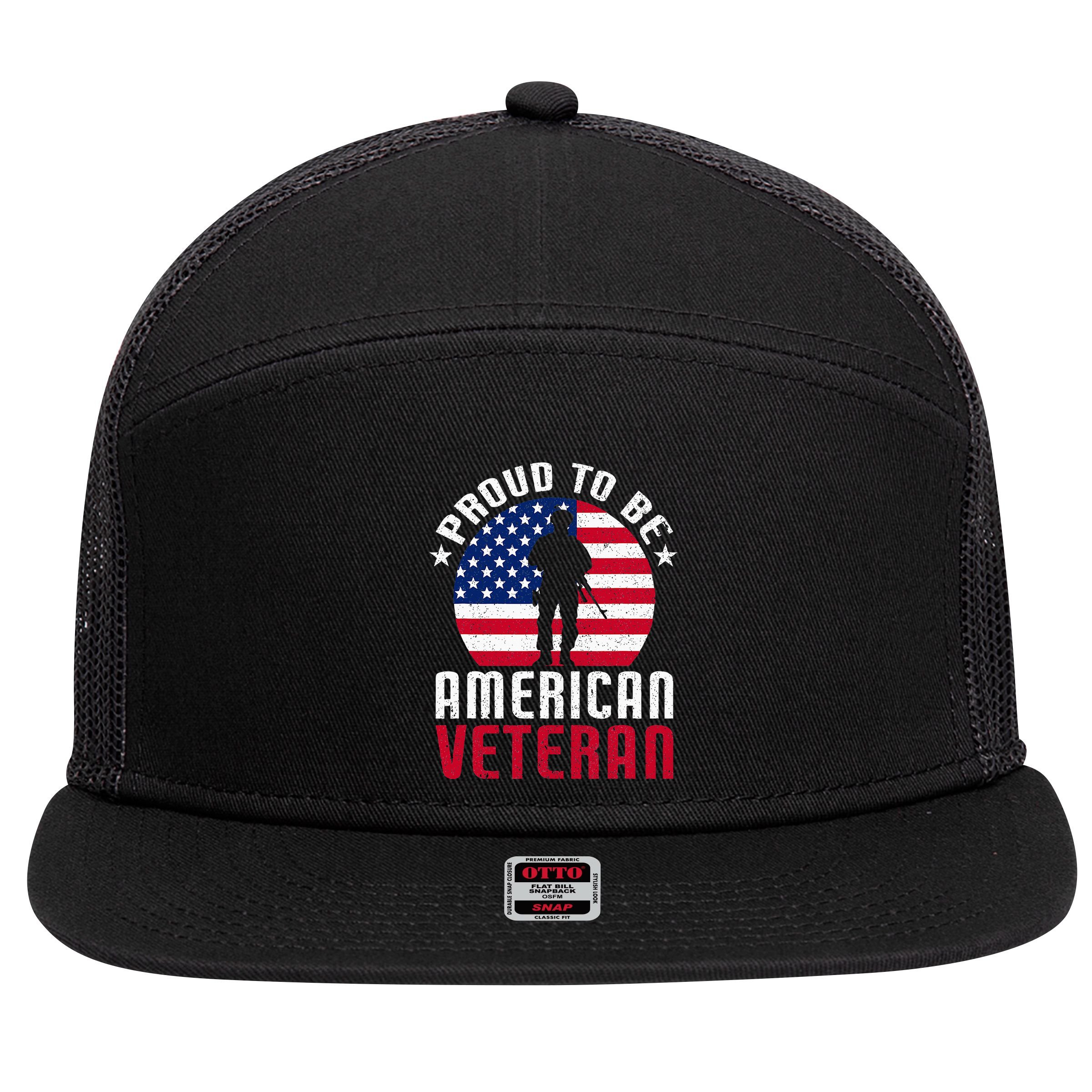 USA Flag Veteran Pride 7 Panel Mesh Trucker Snapback Hat