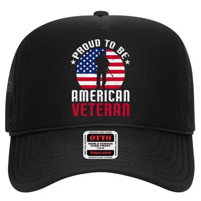 USA Flag Veteran Pride High Crown Mesh Back Trucker Hat