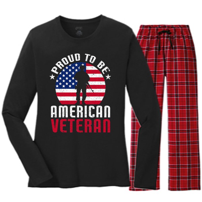 USA Flag Veteran Pride Women's Long Sleeve Flannel Pajama Set 