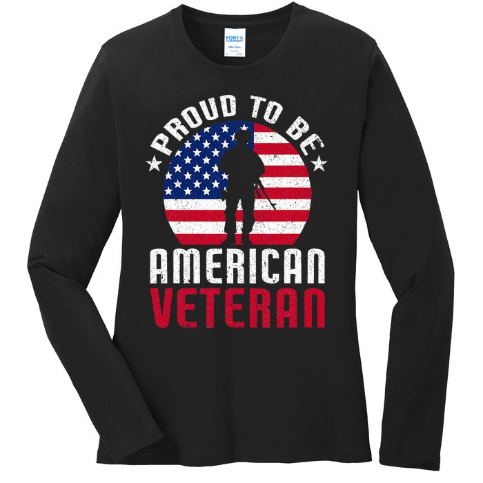 USA Flag Veteran Pride Ladies Long Sleeve Shirt