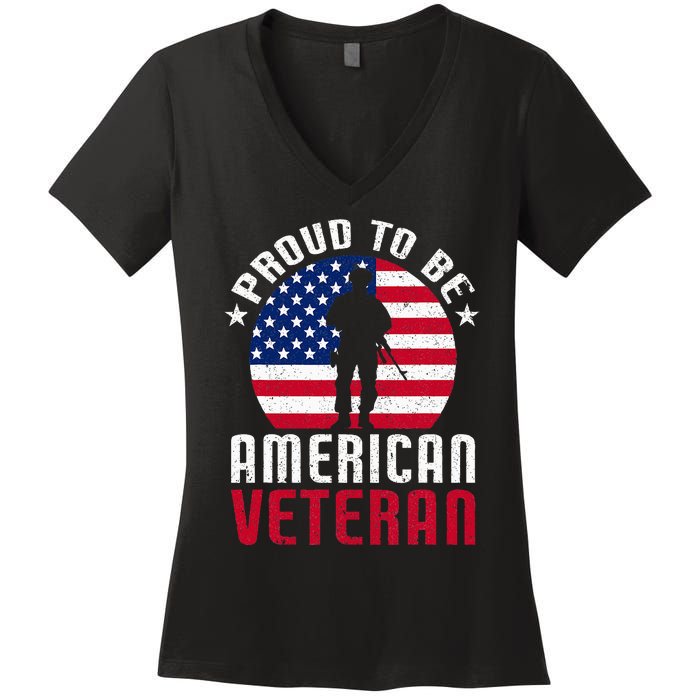 USA Flag Veteran Pride Women's V-Neck T-Shirt