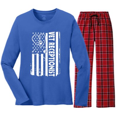 Usa Flag Vet Receptionist American Animal Health Gift Women's Long Sleeve Flannel Pajama Set 