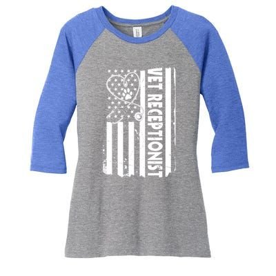 Usa Flag Vet Receptionist American Animal Health Gift Women's Tri-Blend 3/4-Sleeve Raglan Shirt