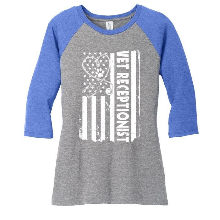 Usa Flag Vet Receptionist American Animal Health Gift Women's Tri-Blend 3/4-Sleeve Raglan Shirt