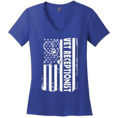 Usa Flag Vet Receptionist American Animal Health Gift Women's V-Neck T-Shirt