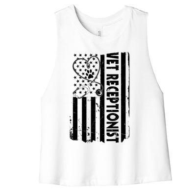 Usa Flag Vet Receptionist American Animal Health Gift Women's Racerback Cropped Tank