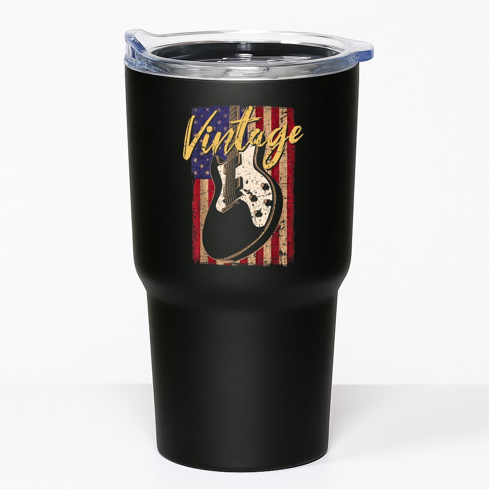 USA Flag Vintage Guitar Patriotic Instrument Tumbler