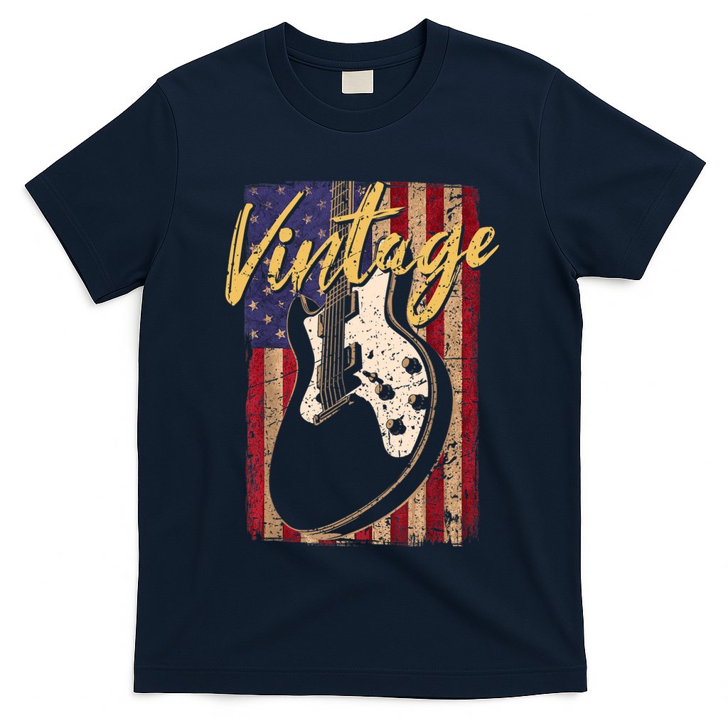 USA Flag Vintage Guitar Patriotic Instrument T-Shirt