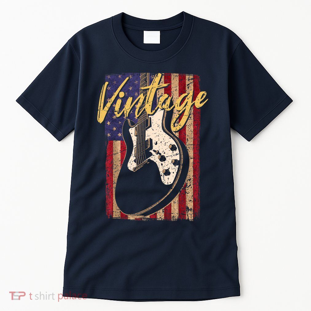 USA Flag Vintage Guitar Patriotic Instrument Tall T-Shirt