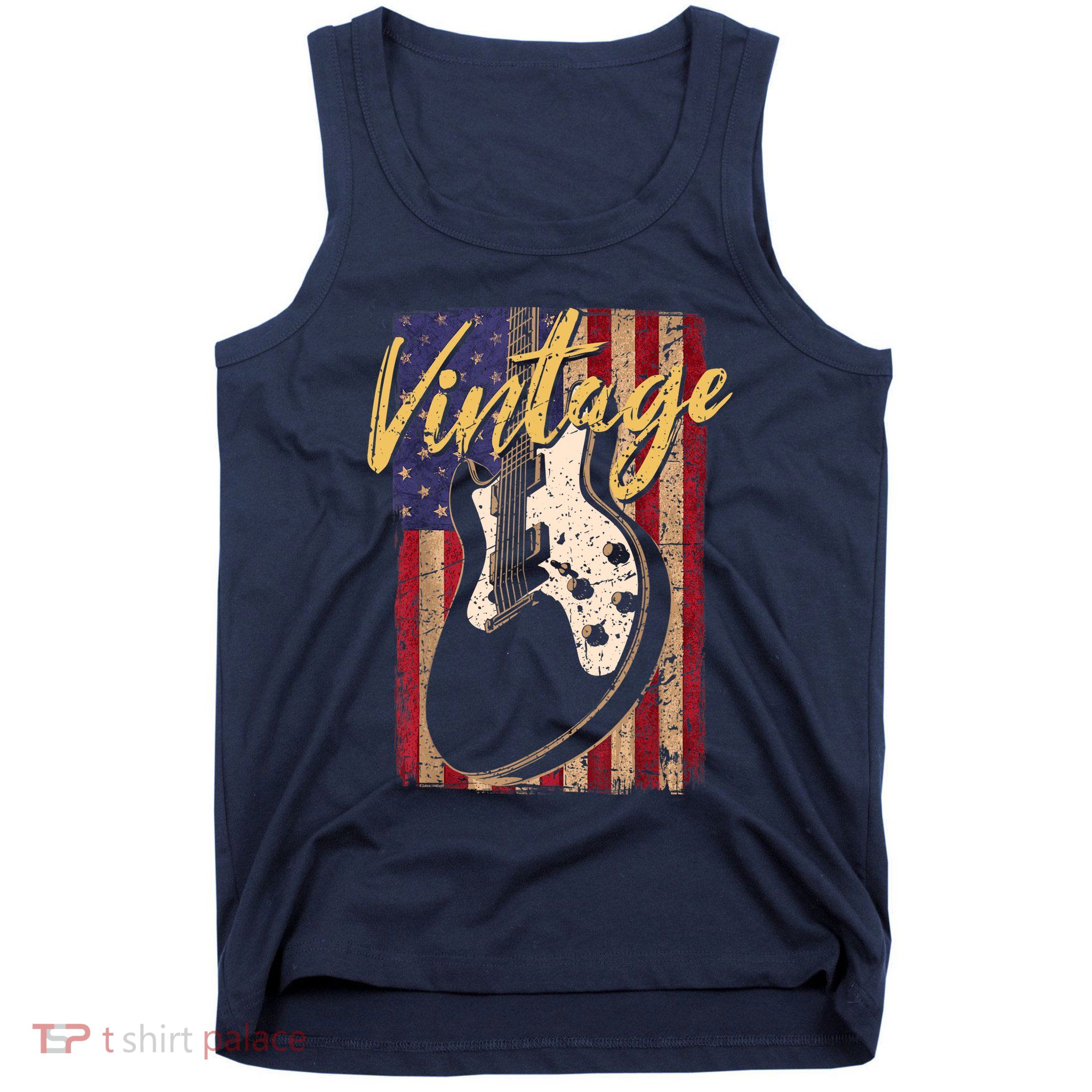 USA Flag Vintage Guitar Patriotic Instrument Tank Top
